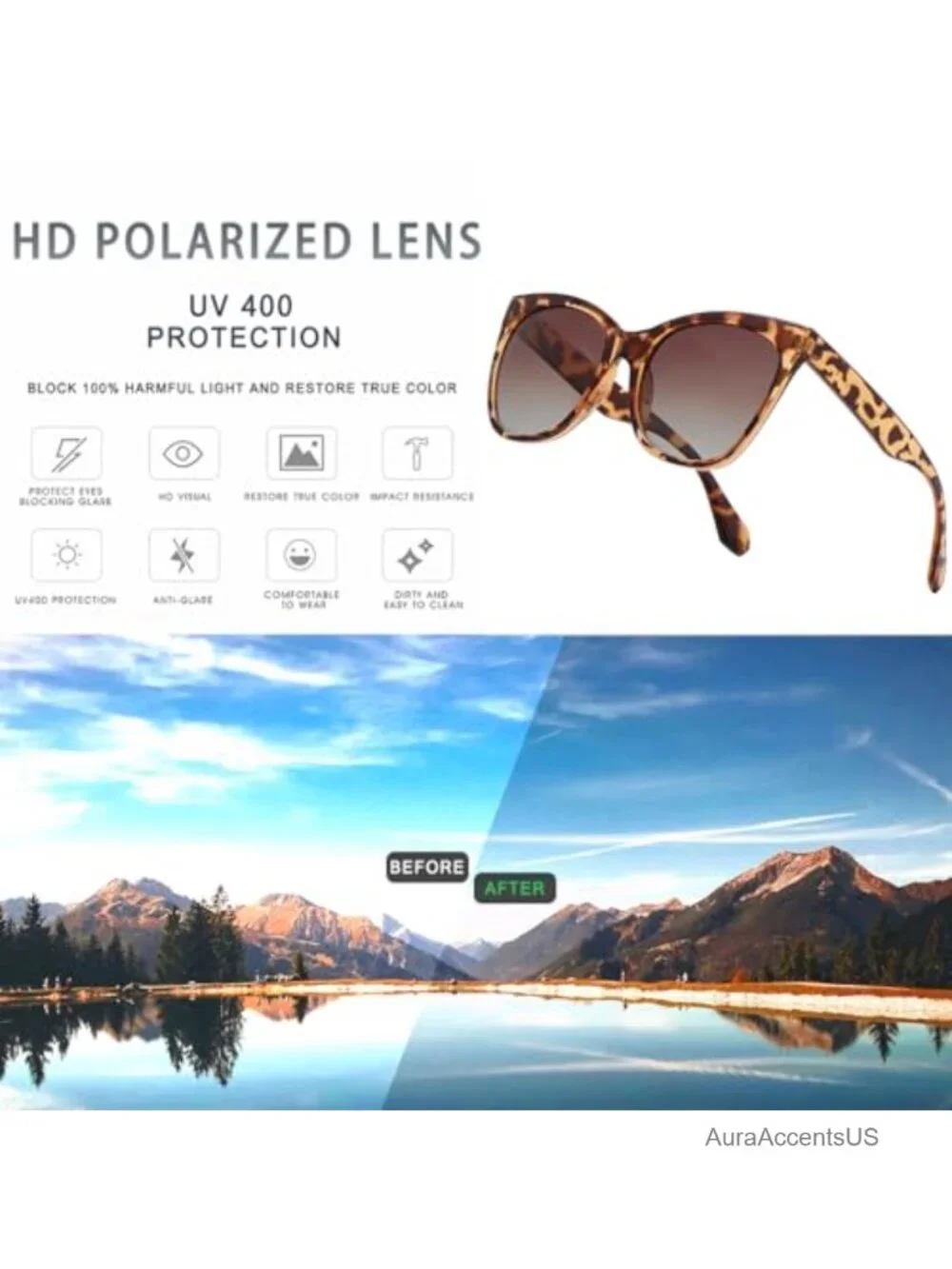 Oversized Cat Eye Sunglasses UV400 Protection Polarized Women